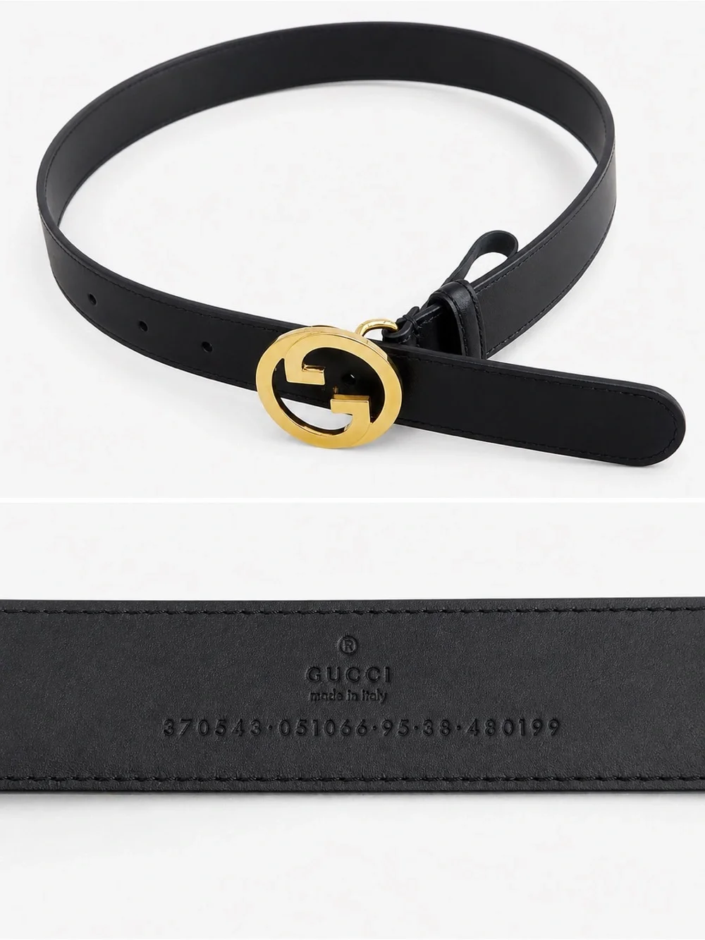 Gucci Black Leather Belt with Gold Interlocking GG Buckle - Picture 2 of 2